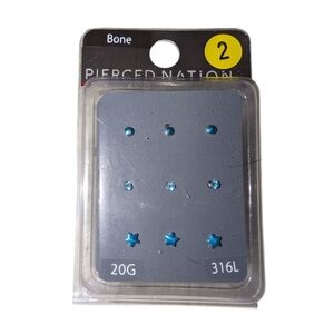 Bone Body Piercing In Blue Star and Round Stud Set